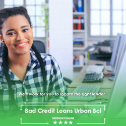 A woman sitting at a desk in front of a computer reading about bad credit loans Urban Bcl