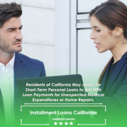 A man and a woman applying for installment loans in California