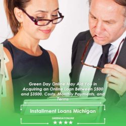 Two people reading about installment loans in Michigan
