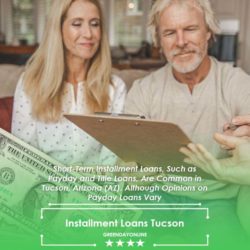 A man and a woman sitting on a couch with money fron an installment loan in Tucson