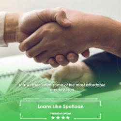 Two people shaking hands over a pile of money from loans like Spotloan