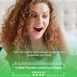 A woman laying in bed with a cell phone searching online for payday loans Las Vegas