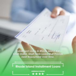 A person sitting at a desk holding a check from Rhode Island installment loans
