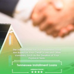 A small house with a solar panel on top of it and shaking hands in the background agreed over Tennessee installment loans