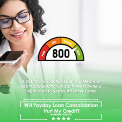 A woman holding a tablet computer in front of a speedometer applying for a payday loan consolidation