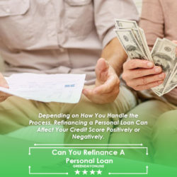 A couple of people sitting on a couch holding money and asking if you can refinance a personal loan