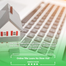 Small model house on a laptop computer, symbolizing online title loans with no store visit