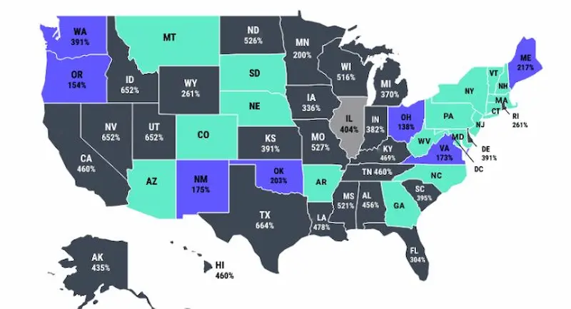 High interest rates charged by payday lenders in states chart